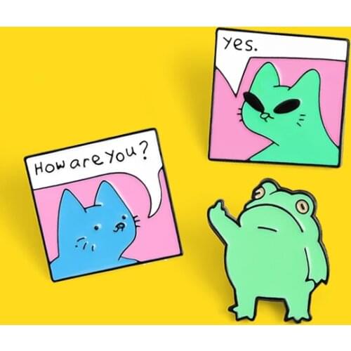 Frog Cat Alien How are you?Meme Pins Funny Animal Cartoon Brooches for Women Men Lapel Bag Badges Jewelry Wholesale