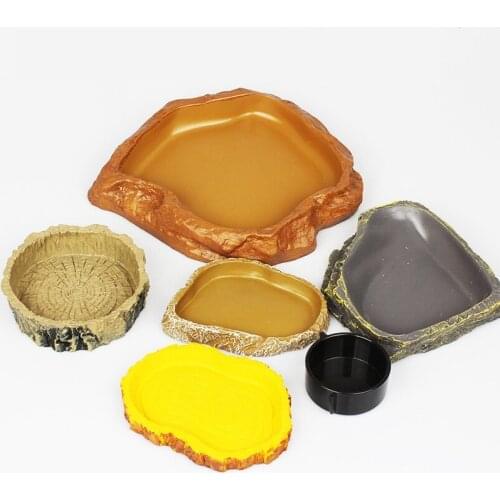 Reptile Rock Food Dish Bowl Lizard Gecko Water Dispenser Pet Bowls Anti-Escape Mini Superworm Feeder Terrarium Landscaping