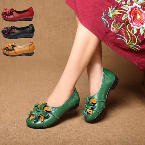 Women casual shoes Fashion Women Loafers Flower Slip On Women Shoes Ballet Flats Moccasins Ballerina Shoes Genuine Leather Shoes