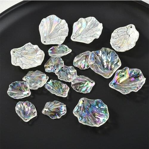 Newest 50pcs/lot Transparent color printing cartoon leaves shape acrylic beads diy jewelry earring/garment pendant accessory