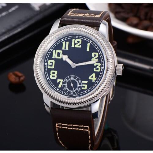 Parnis 44MM 17jewels hand winding 6498 stainless steel case Leather strap Casual fashion Mens Mechanical Gift watch часы мужские