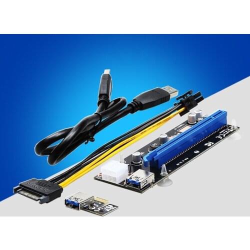 Pci-e 1X to 16X Extension Cable Convert Card PCIe Graphics Adapter USB 3.0 Extender Riser Card SATA Power Supply for Mining