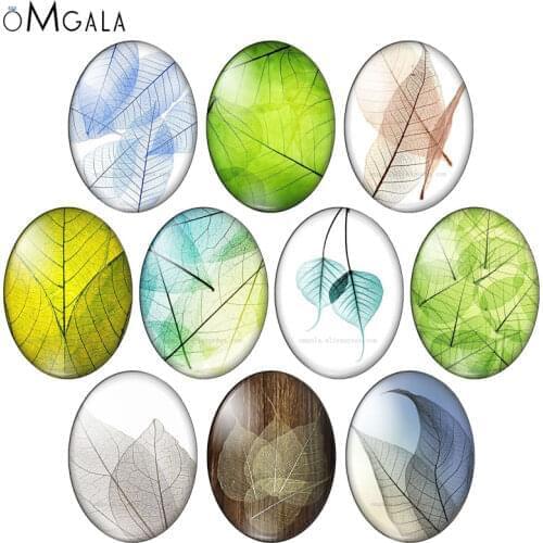 Refreshing Transparent leaves Paintings 13x18mm/18x25mm/30x40mm Oval photo glass cabochon flat back Making findings