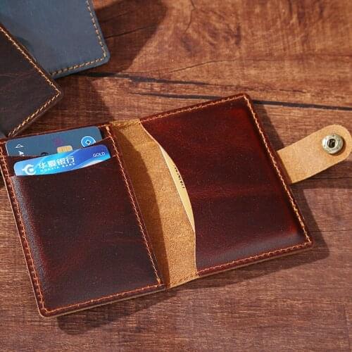Handmade Genuine Leather Credit Card Holder Cowhide Wallet for Credit Card Vintage Minimalist Card Wallet
