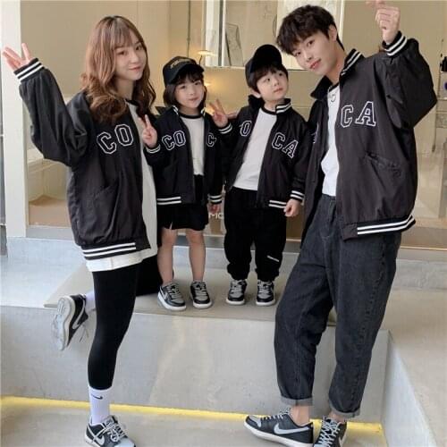 Family Matching Outfits Fashion Family Jacket Letter Baseball Jacket Matching Mother and Daughter Clothes Spring Adult Kids Coat
