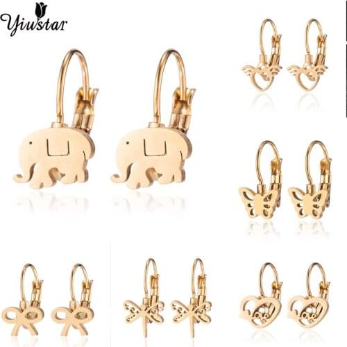 Yiustar stainless steel Earrings Mini Elephant Bowknot Hollow Butterfly Heart Shape Earrings Female Earring For Women Girls Gift