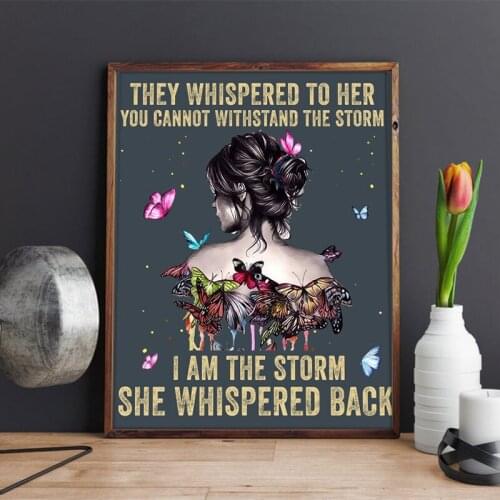 Strong Women Inspirational Quote Art Prints Girls Gift , A Girl with Butterflies Abstract Canvas Painting Girls Room Wall Decor