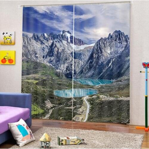 Custom ice snow mountains Modern Curtain natural scenery with 2 Panels with Hooks For Living room Bedroom Polyester Fabric