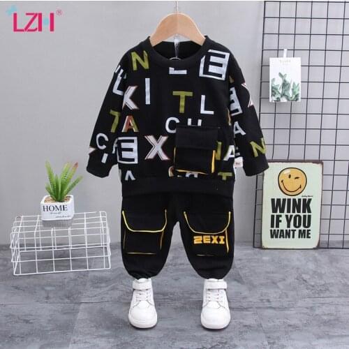 LZH Autumn Long-Sleeved Sweater Trousers 2Pcs Sets For Newborn Baby Boys Sports Suit Stamped Letters Kids Clothes Boys Tracksuit