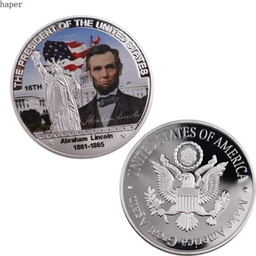 US 16th President Silver Coin 999.9 Silver Plated Metal Coin Art Ornament Home Decorative Art Crafts Worth Collection