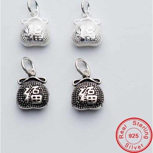 UQBing Wholesale Vintage 925 Sterling Silver Chinese Word Blessing Money Bag Charm Pendant Beads DIY For Women Necklace Pendants