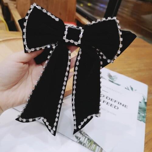 New Arrival Big Bowknot Woman Flannelette Black Bowtie Shirt Brooch Full Shiny Rhinestone Fashion Accessories Trendy Bow Tie