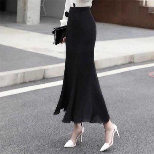 Summer New High Waist Chiffon Mermaid Skirt Ladies Long Design Black Skirts