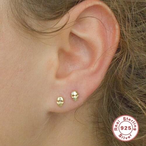 AIDE Gothic 925 Sterling Silver Stud Earrings For Women Fashion Punk Face Skull Shape Piercing Earings Fine Jewelry Pendientes