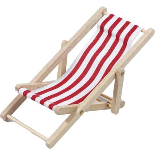 1:12 Doll House Mini Folding Beach Chair Doll House Wooden Miniature Furniture Simulation Model Dollhouse Decoration Accessories