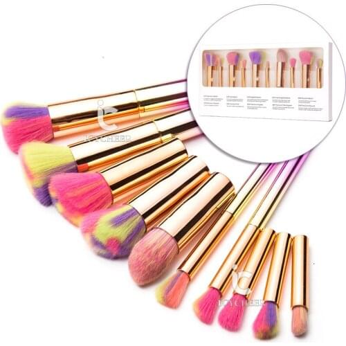 ICYCHEER 10pc Travel Makeup Brush Set Portable Retractable Foundation Face Powder Brushes Tool Kit