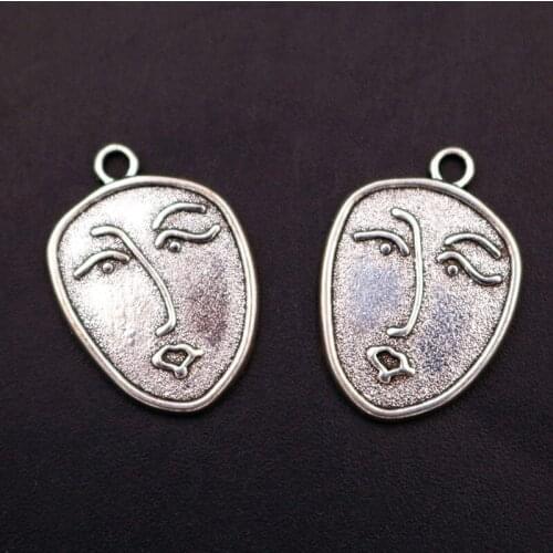 10pcs Silver Plated Beauty Girl Facial Charm Alloy Pendant Hip Hop Necklace Bracelet DIY Metal Jewelry Findings 23*16mm A1946