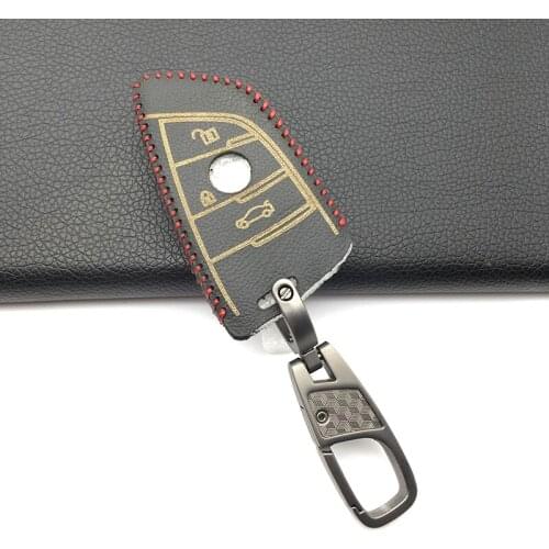 100% Top Layer Leather Car Remote Key Fob Shell Cover Case For BMW X1 X5 F15 X6 F16 1 2 5 7 Series 2016 2017 2018 Skin Holder