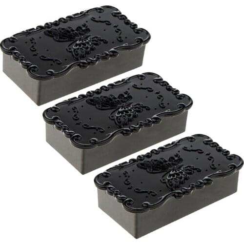 3 Pcs Antique Rose Flower Pattern False Eyelash Storage Box with Mirror Lid, Lovely Makeup Cosmetic Jewelry Case Organizer Tool