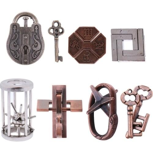 8pcs 3D Locks Brain Teaser IQ Metal Puzzle Locks Creative Thinking Learning Game for for Adults Children
