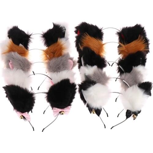 15 Colors Cosplay Hair Accessories Party Costume Headwear Cat Ear Bow Tie Bell Headband Beautiful Masquerade Halloween Cat Ears
