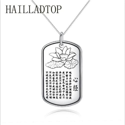 Amulet Buddha Silver Pendant Heart Sutra Lotus Flower Necklace Retro Fashion Men Women Jewelry High Quality Silver Pendant