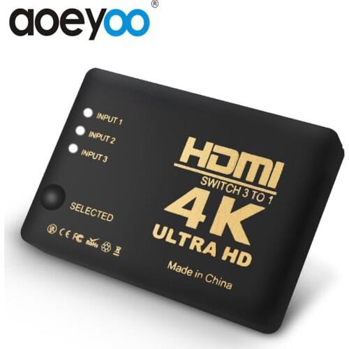 AOEYOO 4K 3 to 1 HDMI Switch Switcher Splitter 3 in 1 out 1.4 HDMI Switch 3x1 3 port 1080p video with IR Remote For HDTV