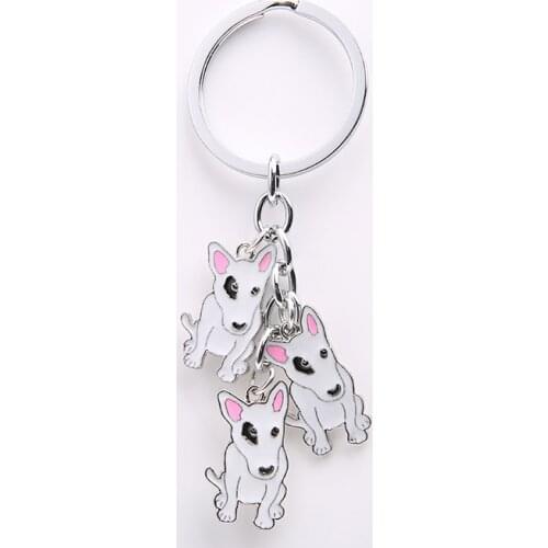 Lovely pet dog Keychain Bull Terrier Keychain Metal Car Key Ring for Women best friend charm Bag Pendant