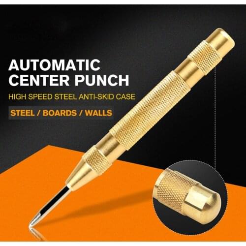 Center Pin Punch Automatic Center Strike Spring Loaded Window Breaker Drilling Marking Tool, Black, without Cap