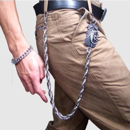 Fashion Bright silver Color Metal Long Wallet Chains Crab KeyChain Strong Thick Skull Skeleton Biker Jeans Chain Hip Hop -70cm