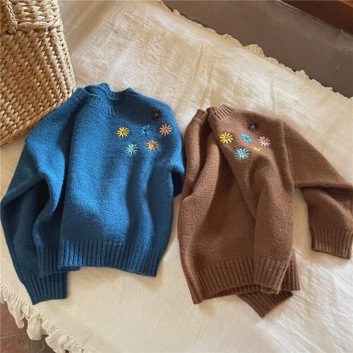 Childrens Clothing 2021 Autumn Korean Style Embroidered Sweater Childrens Baby Leisure Top Girls' New Long-Sleeved Pullover