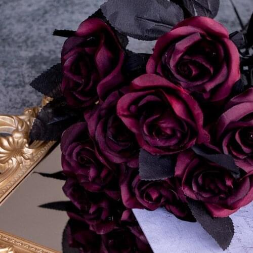 Artificial Flower Beautiful Realistic Nice-looking Simulation Black Red Rose Decorative Synthetic Flower for Wedding Decoration