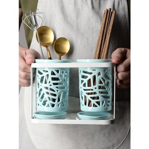 Ceramics Multi-Function Utensil Holder Knife Block Flatware Drainer Storage Box Spoon Fork Kitchen Organizer Rack
