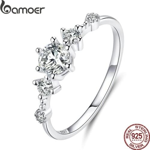 Bamoer Dazzling Sparkling Engagement Finger Rings for Women Solid Silver 925 Jewelry Wedding Statement Female Bijoux SCR568