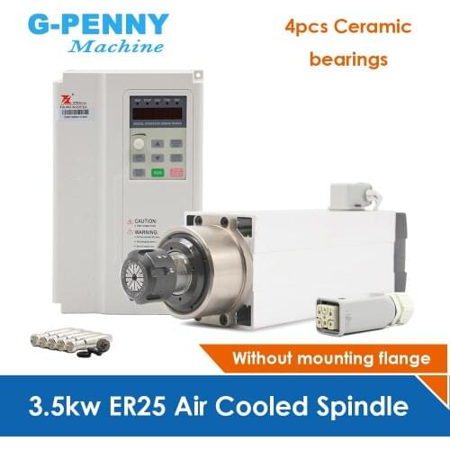 New Arrival! 3.5kw ER25 air cooled spindle kit 4 pcs bearings high accuracy ceramic ball bearing 220v & Fuling 3.7kw Inverter