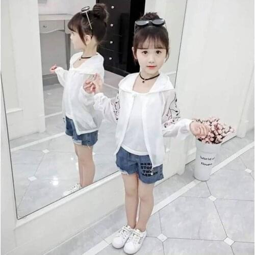 2021 Cute Baby Girl Embroidered Jacket Hooded Coat Sunscreen Baby Girls Long Sleeved Summer Sun Protection Kids Clothes Outwear