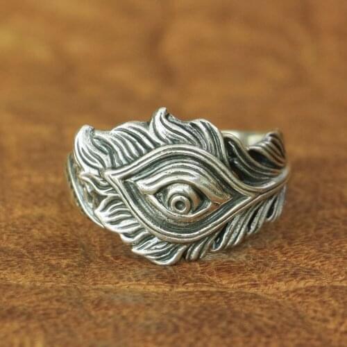 LINSION 925 Sterling Silver Phoenix Feather Eye of Angel Ring Charms Ring TA161 US Size 7~15
