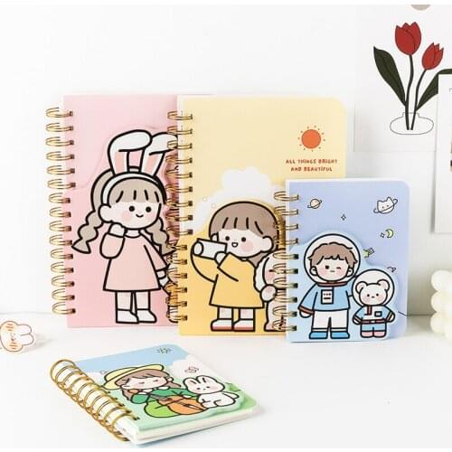 MINKYS Kawaii Girl With Rabbit Double Coils Spiral Notebook Planner Diary Agenda Study Working Notepad School Stationery