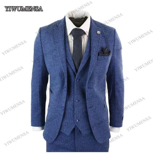 Costume Homme Mariage Brown Men Suits Coat For Wedding Dinner Party Wool Blend Herringbon Tweed Formal Tuxedos Blazer Pants 2021