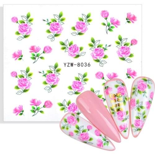 2021 NEW 3D Simulation Dried Flowers Water Transfer Nail Art Sticker Delicate Pink Rose Nail Decorations Decals Wholesale