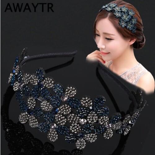 AWAYTR Rhinestone Double Flower Hair Bands Hair Crystal Headbands Female Elegant Hairband Handmade Fashion Hair Accessories