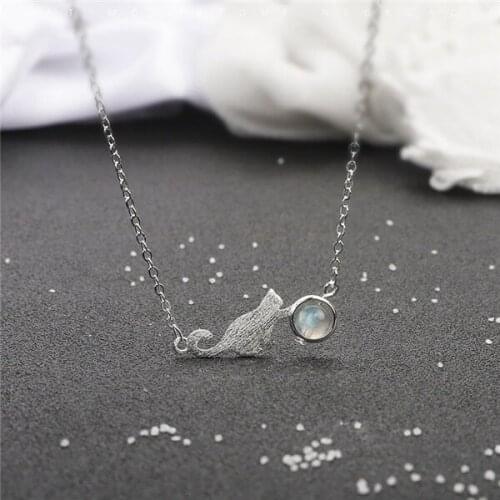 Necklace Chain Womens Silver Jewellery Cat Ball Pendant Moonstone Bracelet For Girls Gift