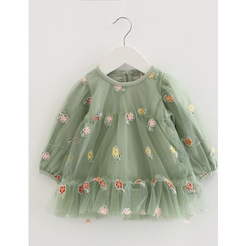 Baby girls dress A-line Lantern Sleeve Flowers Appliques Lace Tulle Party Princess Infant Toddler Dress Kids Clothing Dress 0-2Y