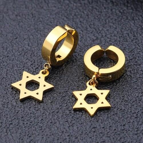 Star Shape Pendant No Piercing Steel color Black Gold Titanium Steel Men Women Punk Ear Clip Earrings