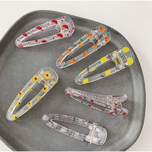 Fruit Print Transparent Duckbill Clip Waterdrop Hair Clip Hairpins Children Girls Cute Cartoon Print Hair Clips Hair Accessories