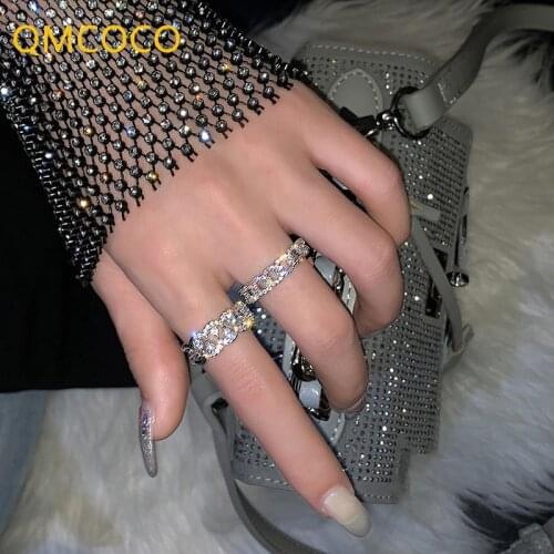 QMCOCO Fashion S925 Sterling Silver Cross Chain Zircon Ring For Men Women Adjustable Couple Ring Valentines Gift