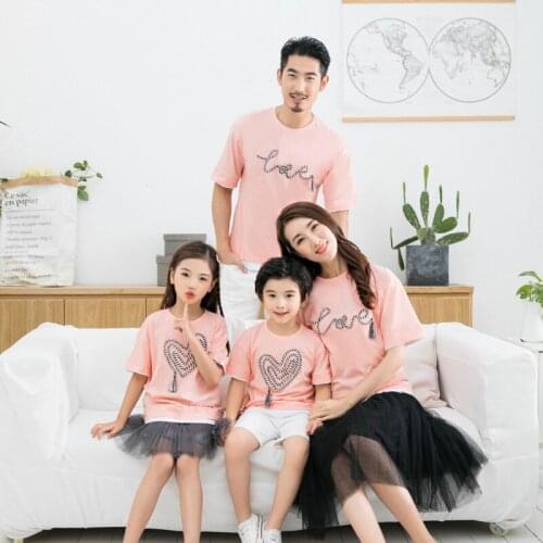 2020 Summer Like Father Like Son Shirts Heart Love Letter Print Family Matching Clothes Mom Son Outfits Mother Daughter Dresses