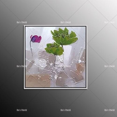 Handpainted Oil Painting On Canvas knife red flower Oil Painting Abstract Modern flower lotus Picture Wall Art for Room Decor