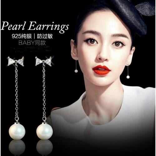 2017 Best Fashion Style 925 Sterling Silver Bowknot Stud Earrings Pearl Stud Earrings For Women Jewelry Free Shipping Brincos