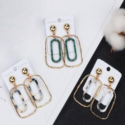 Lifefontier Hollow Square Acrylic Hanging Earrings for Women Geometric Gold Color Alloy Drop Earrings Korean Fashion Jewelry